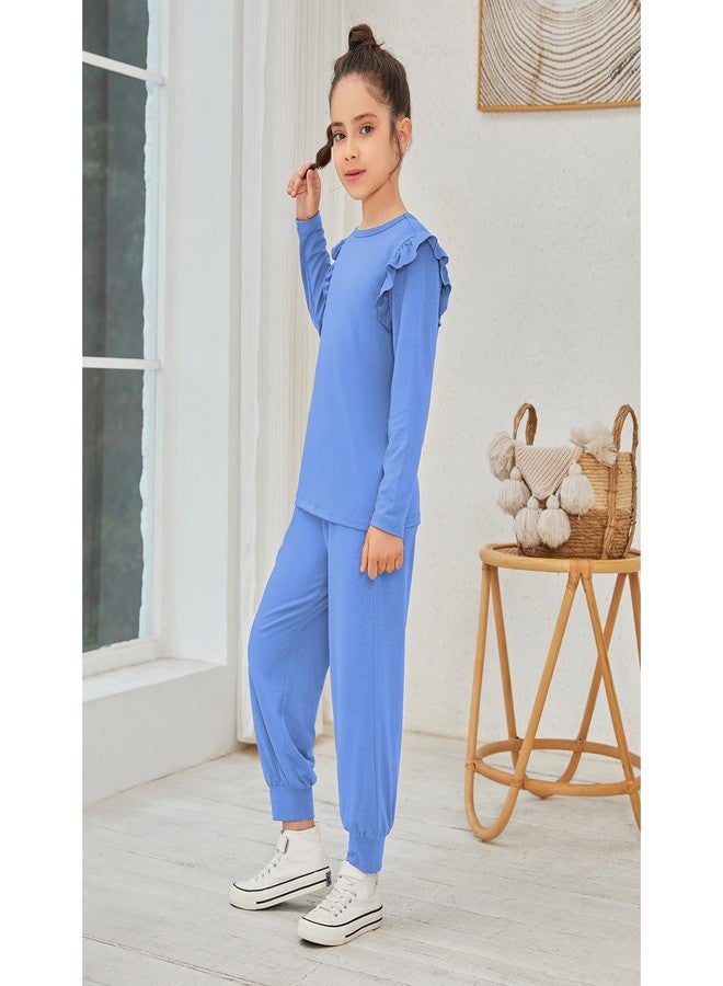 QPANCY Girls Clothing Sets Blue Tops & Sweatpants Outfits Sportwear Sweatsuits Tracksuits Loungewear Size 8 9 - Image 4